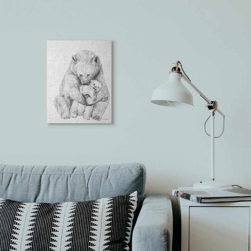 «Bear Family Animal Neutral Gray Dessin», impression, Toile tendue, H 20 po x l 16 po