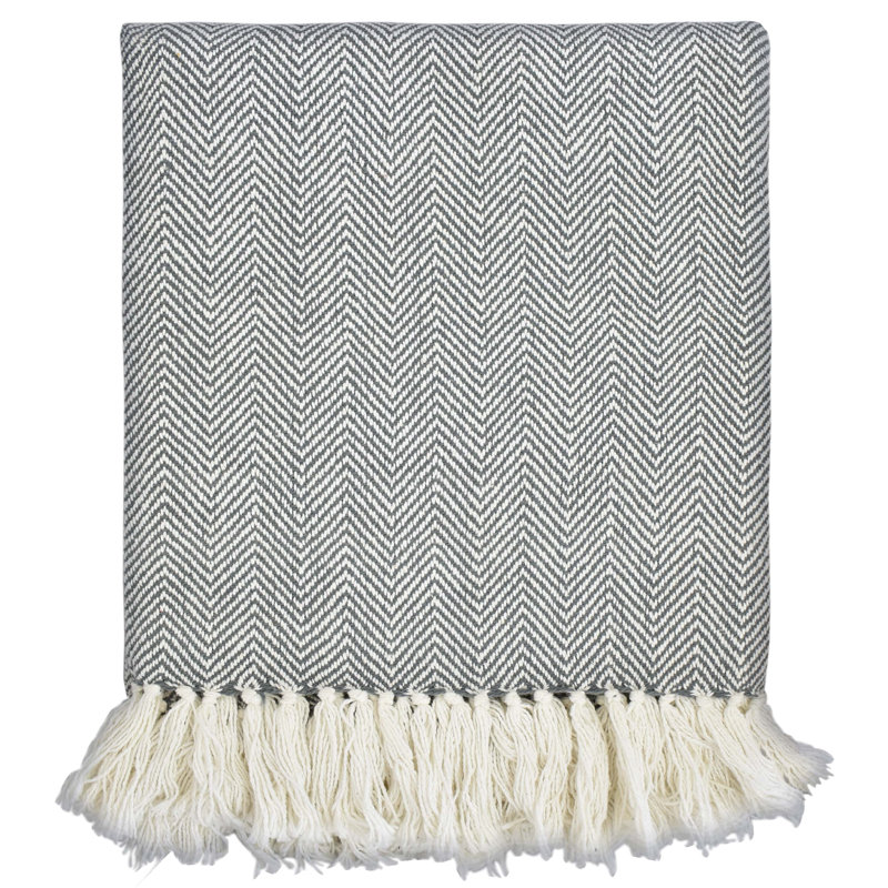  Jeté en coton à chevrons, Gris, l 50 po x L 60 po