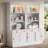 83.4"Tall Bookshelf Suite with LED Lighting, Modern Bookcase Suite with Sliding Doors,Drawers and Open Shelves,Storage Bookshelf for Living Room,Home Office,White
