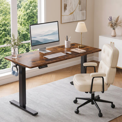 Bureau debout électrique à hauteur ajustable avec chaise de bureau en similicuir