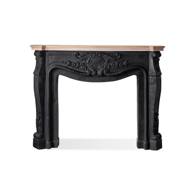Black + Burlywood Solid Wood Freestanding Fireplace