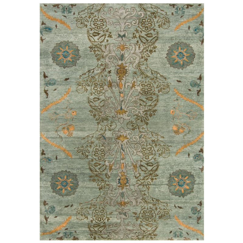 Jeseca Performance Hand Knotted Wool Floral Indoor Rug, Rectangle 2' x 3'