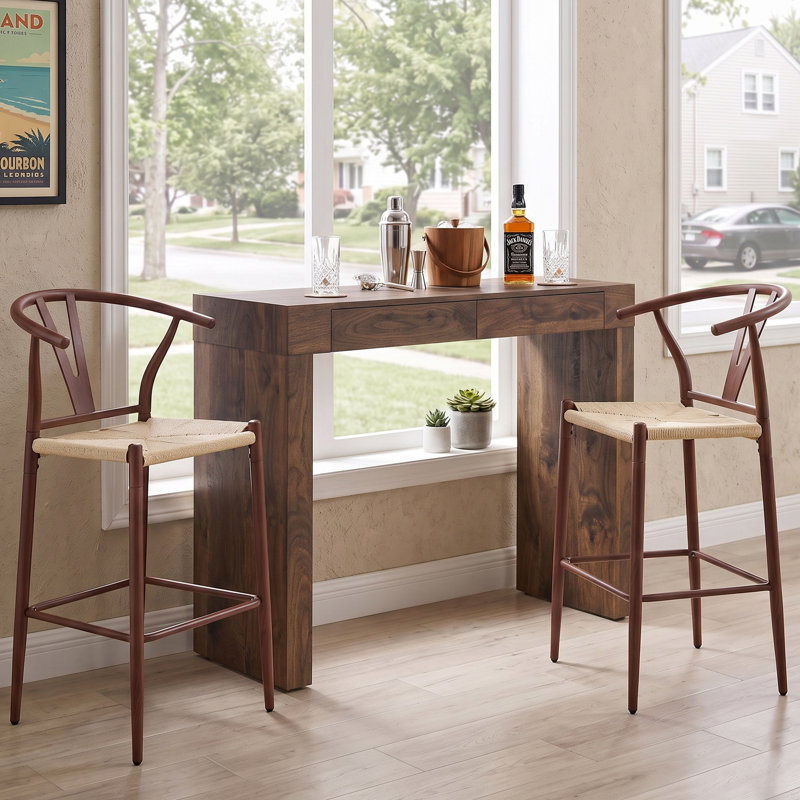 Ensemble de table de pub 3 pièces avec table de bar rectangulaire de 50 po et 2 tabourets de bar en corde de chanvre tissés à la main