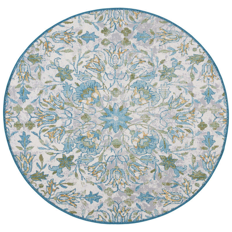 Barbados 500 Performance Floral Indoor/Outdoor Area Rug, Round 6'6"