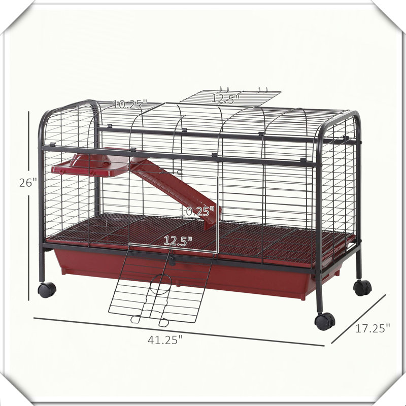 Cage pour petits animaux avec plateforme à roulettes et rampe