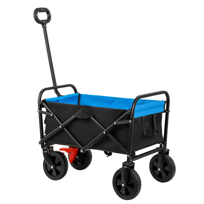 Mini chariot de plage pliable de jardinage (noir + bleu + frein), H 36,22 po x l 30,31 po x P 15,16 po, Noir / Bleu