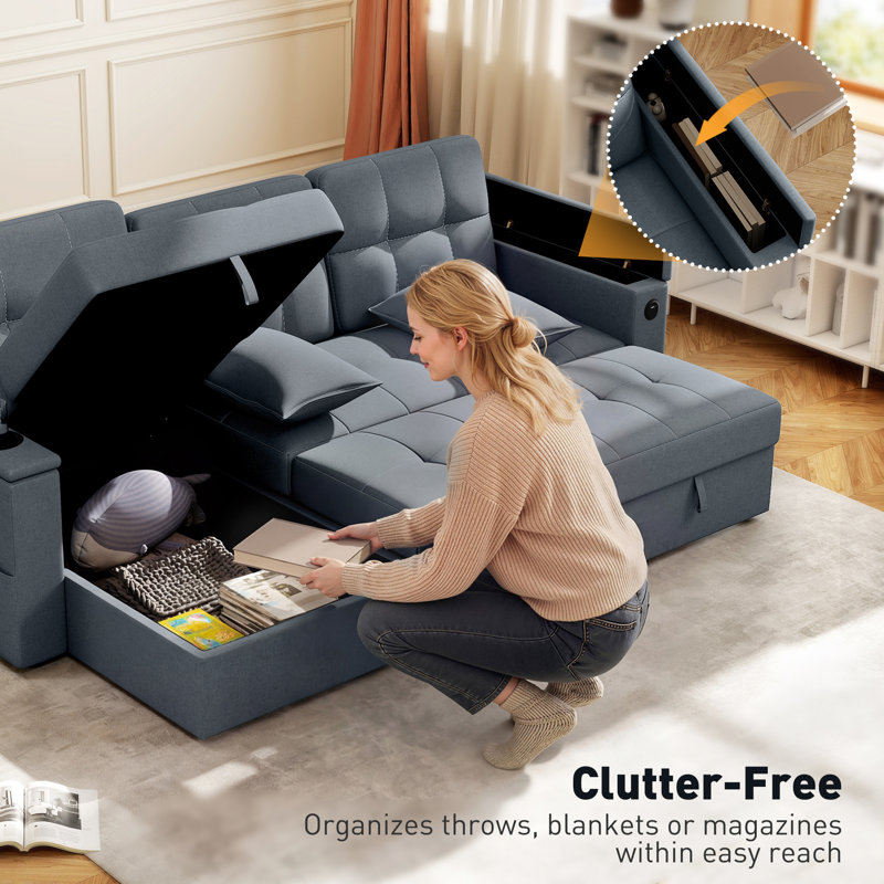 Latitude Run® Sofa Bed, Pull Out Sleeper Couch with USB Ports, Chaise ...
