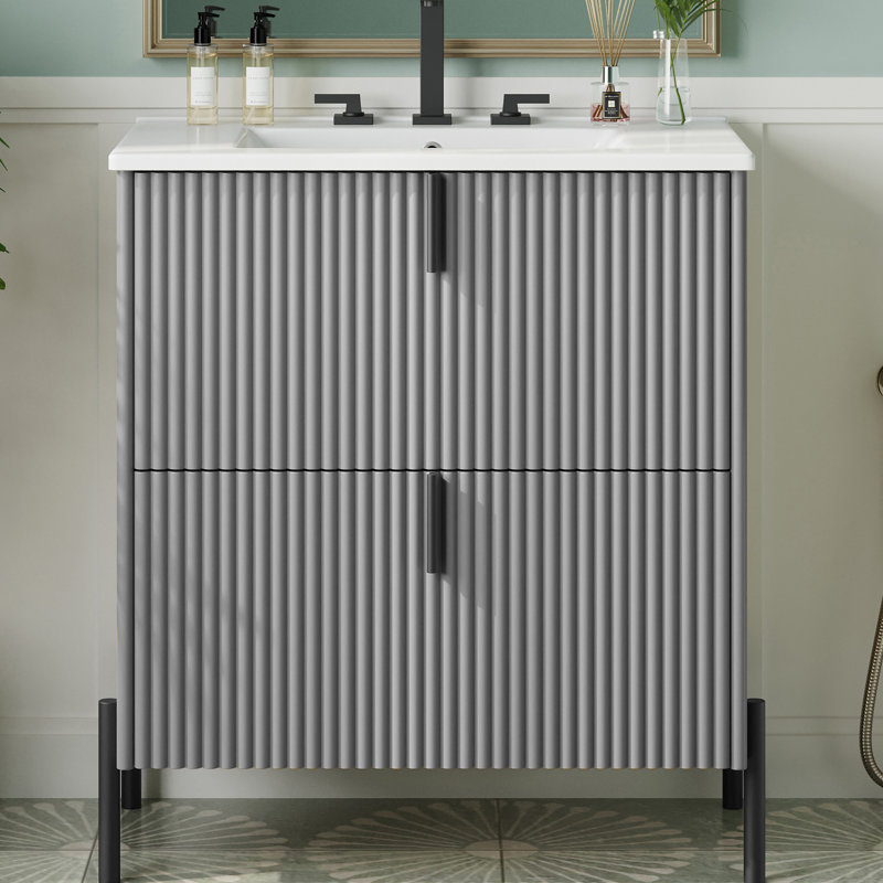 Meuble-lavabo 30 po avec lavabo en céramique, Gris