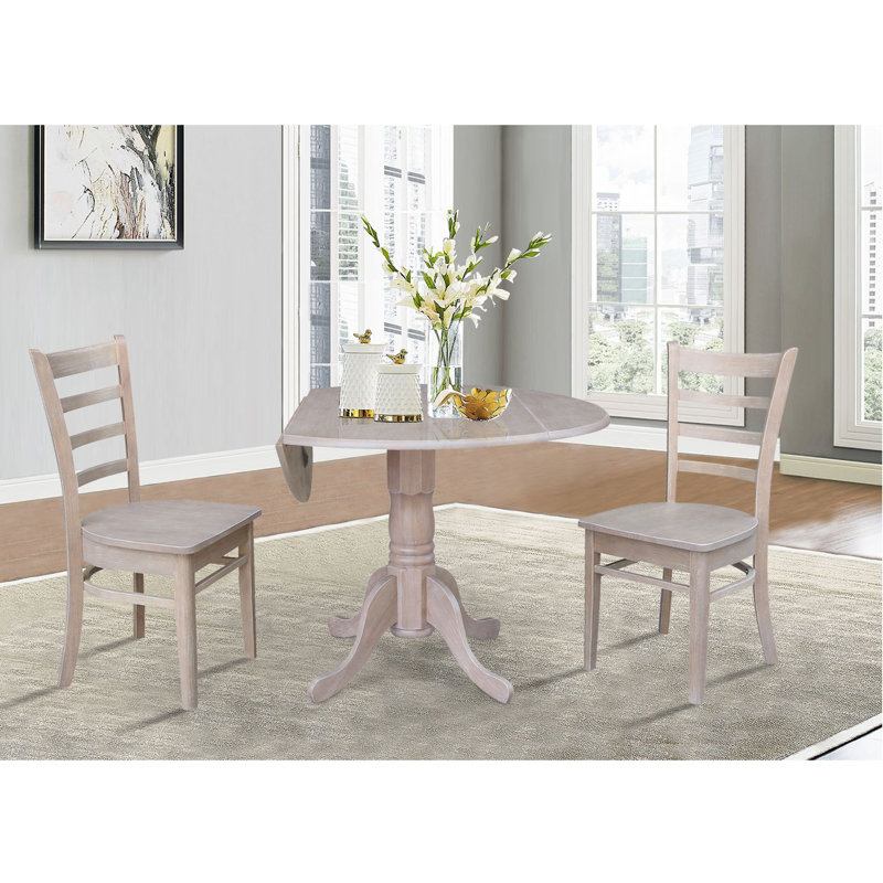 Hinerk - 2 Person Solid Wood Dual Dropleaf Dining Set, Washed Gray Taupe/Washed Gray Taupe