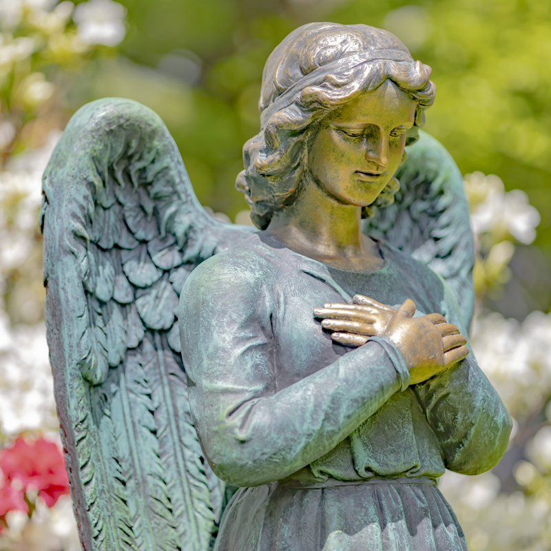 Evangeline Holding Heart Magensium Angel Garden Statue