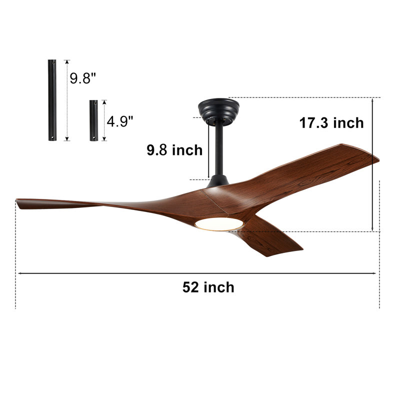  Ventilateur de plafond de 52 pouces avec lumière: 3 pales blanches en ABS de style campagne moderne avec télécommande - DEL à intensité variable, moteur réversible à 6 vitesses, minuterie 2 / 4H pour le salon
