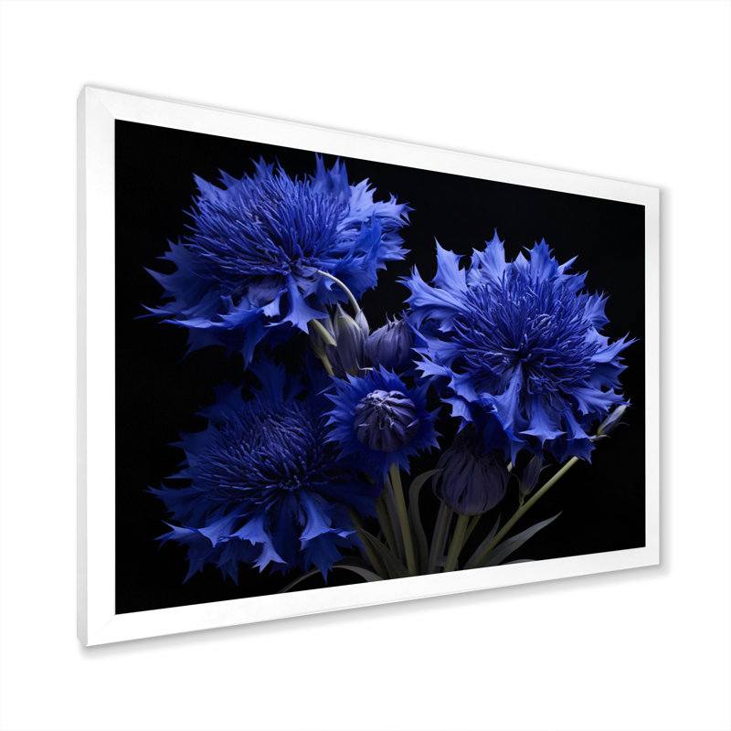Blue Charming Cornflowers II - Floral Wall Art Prints, Cadre photo blanc, H 34 po x l 44 po x P 1,5 po