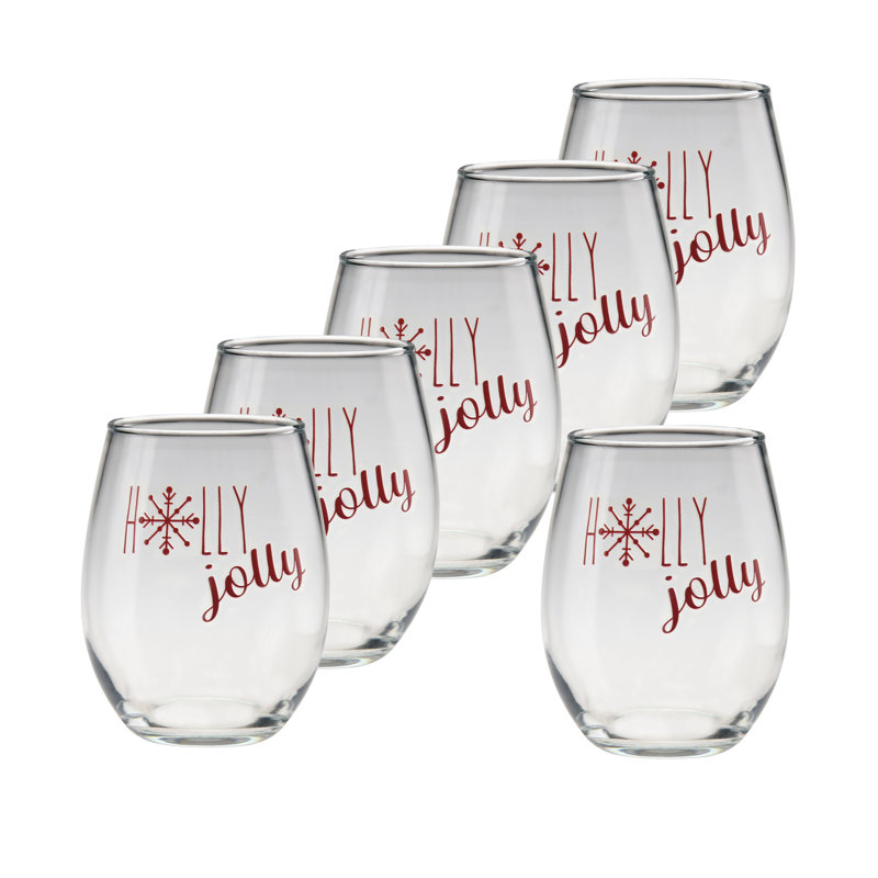 Verre à vin sans pied 15 onces Culver Holiday Holly Jolly, 6 pièces