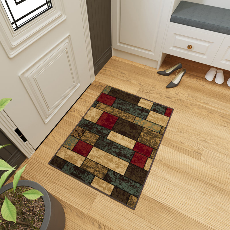 Ottohome Non-Slip Boxes Area Rug For Living Room, Hallway, Entryway Rug, Rectangle 2'3" x 3'