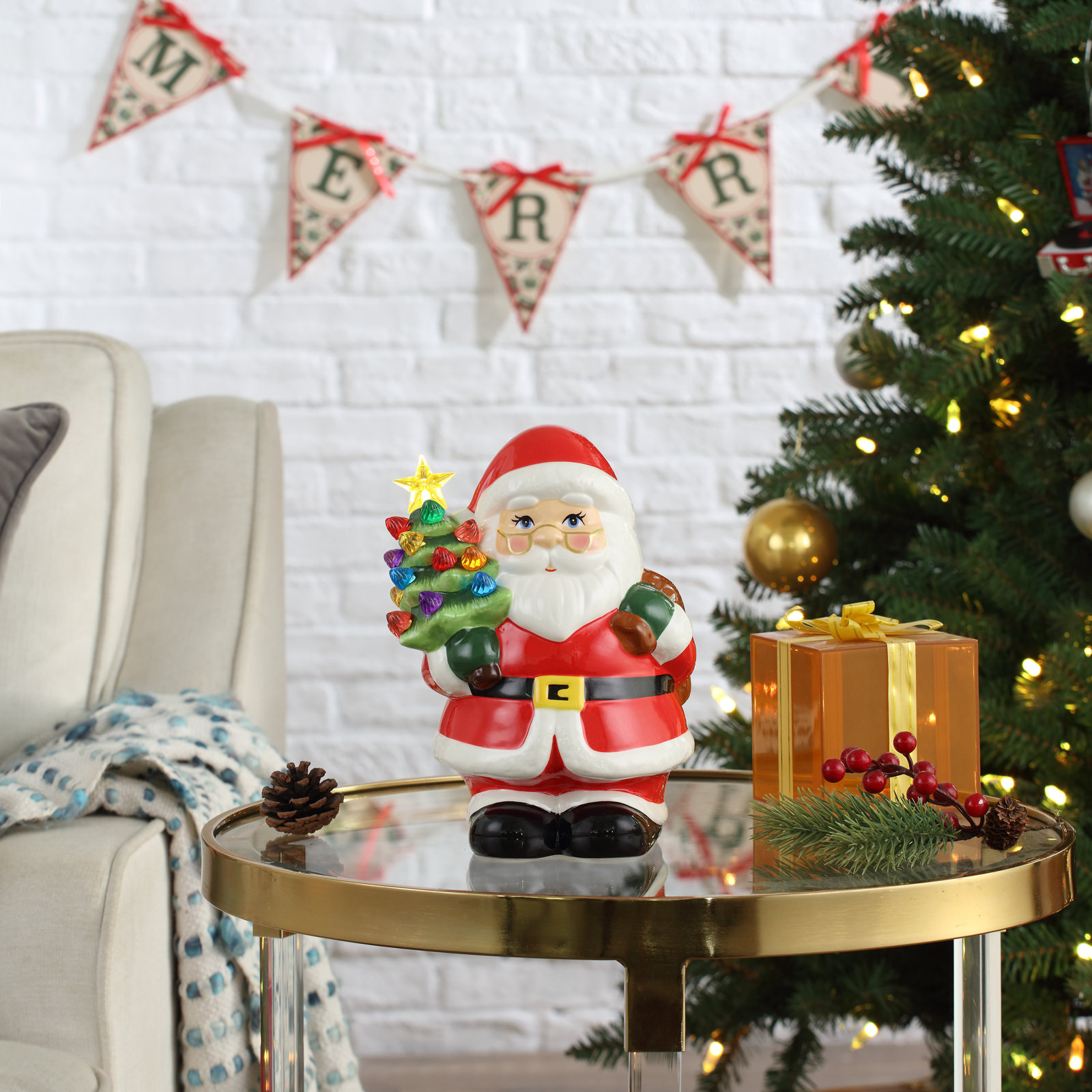 9" Nostalgic Ceramic Lit Santa