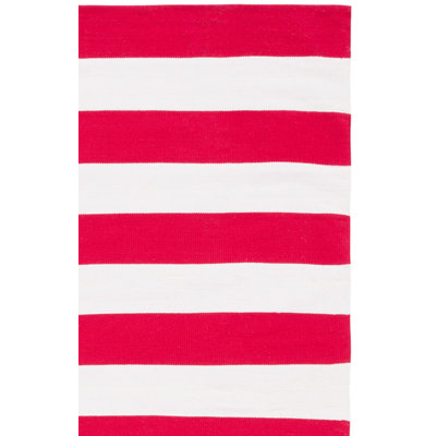 Brookvale Striped Hand-Woven Cotton Red/White Area Rug