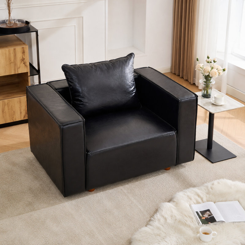 50” W Leather Accent Armchair, Black