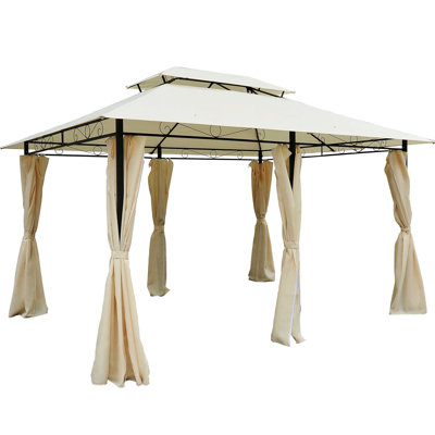 10' X 13' Patio Gazebo Canopy, Vented Roof, Steel Frame, Curtains, White For Garden, Lawn, Deck Area Extra Large 13', Cream Backyard