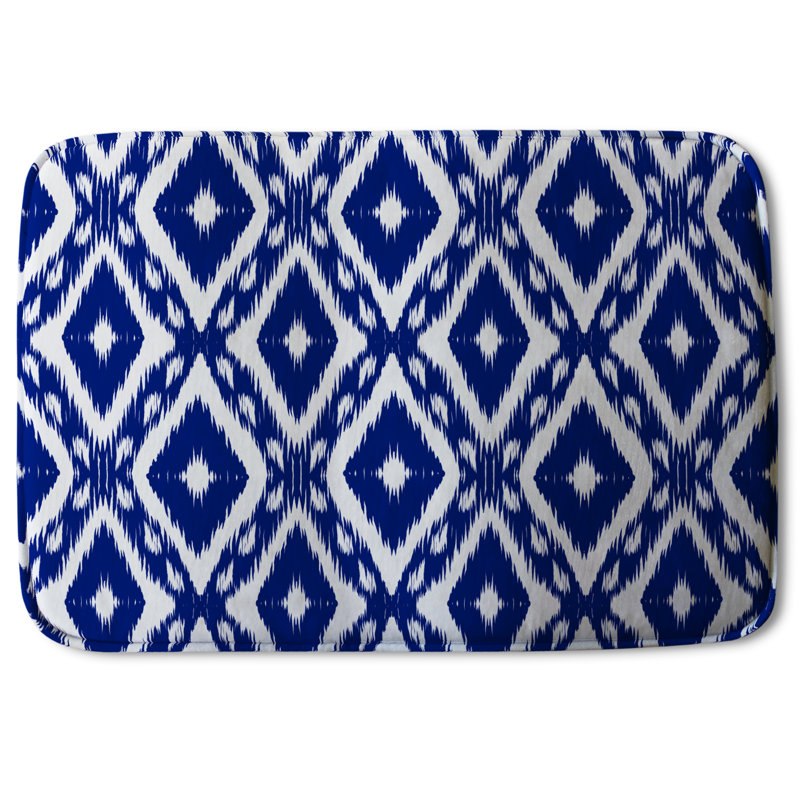 Akhalak Memory Foam Non-Slip Bath Rug, Indigo Ikat Diamond