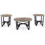 Ensemble de table basse et de table de bout 3 pièces Hya, plateau rond brun en bois, angulaire noir
