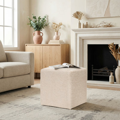 Square Upholstered Ottoman With Solid Wood Frame