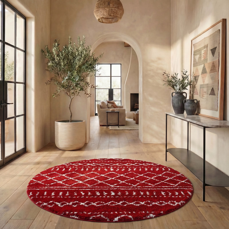 Develin Performance Chevron Rug, Round 6'7", Red/Ivory
