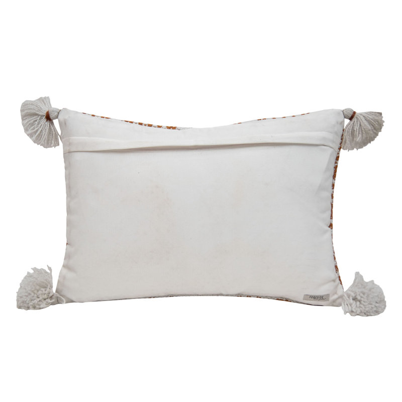 Rust Orange and White Geometric Lumbar Pillow with Tassels