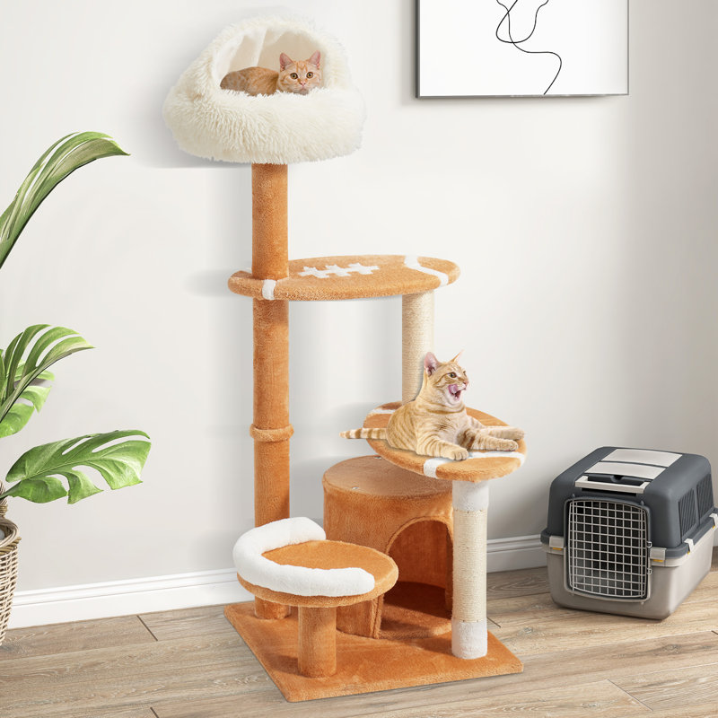 Tour pour arbre à chat de 51,2 po - conception de football avec grotte pour chat confortable, condo spacieux, poteau à griffes en sisal et plateformes multi-niveaux