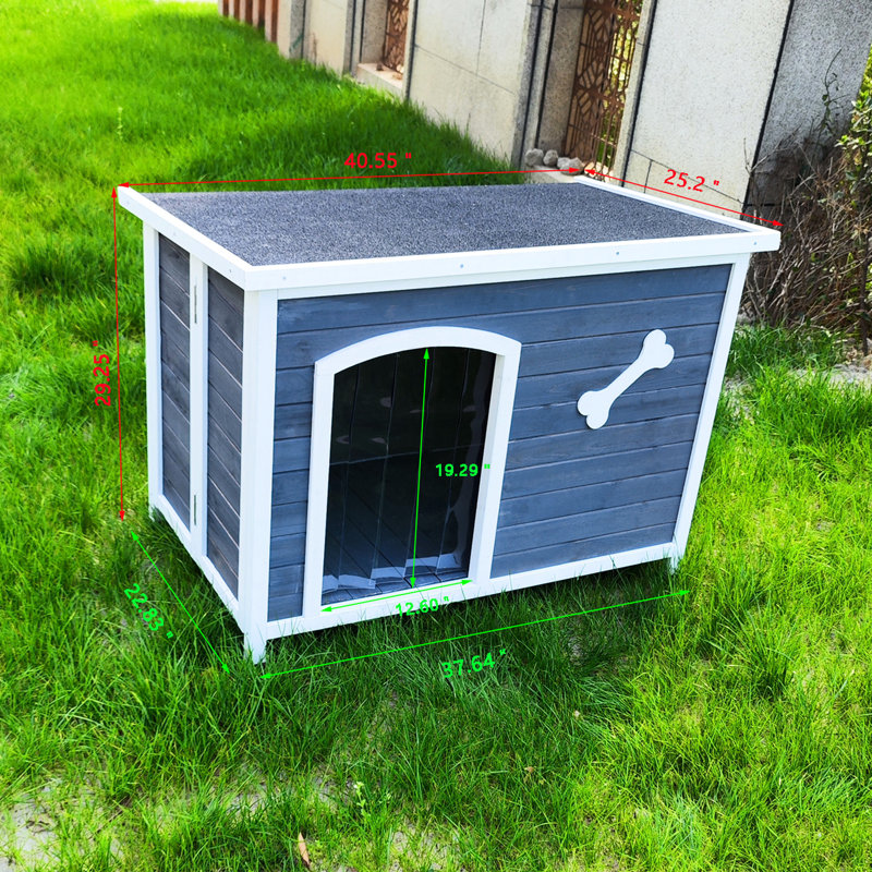 Maison canine en bois 41,14 po - Extérieur imperméable et chenil solide à assembler pour chiots de taille moyenne - Bois pliable