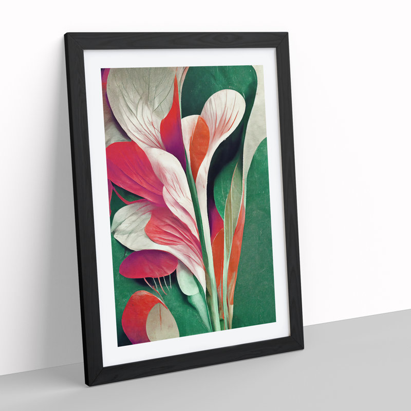Pretty Abstract Flowers No.4 - Wall Art, Black Framed, 66cm H x 48cm W, White