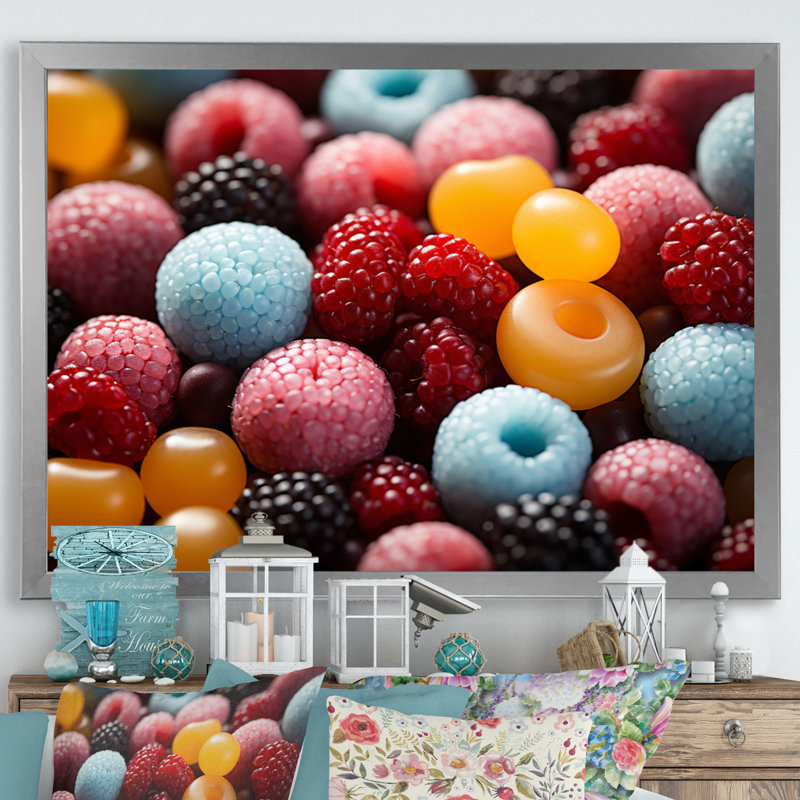 «Colorful Pop Art Candy I», reproduction, Cadre simple argenté, H 34 po x l 44 po x P 1,5 po