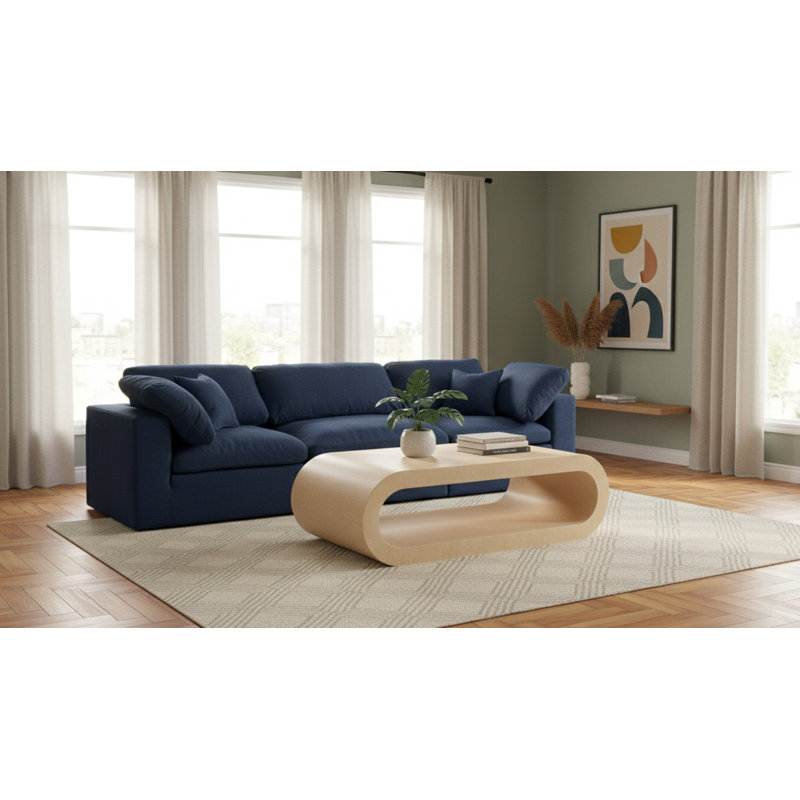 Burrows Upholstered Sofa, Navy Linen Textured Fabric