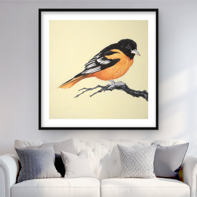 Petit oiseau réaliste sur une branche - imprimé de plumes beige