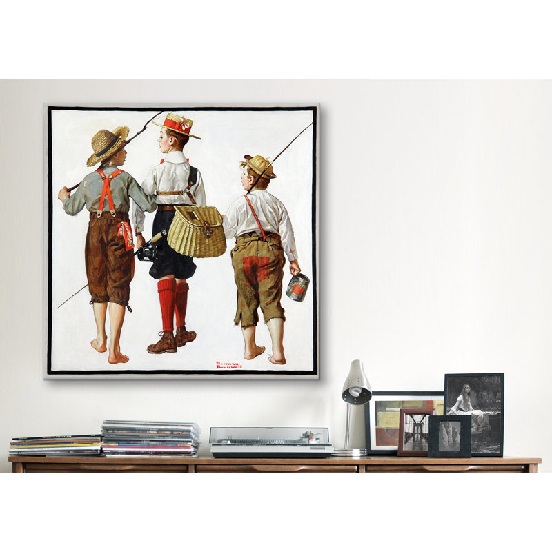 «The Fishing Trip» par Norman Rockwell, reproduction sur toile, H 27 po x l 27 po x P 1,5 po, Toile tendue, Pas de tapis