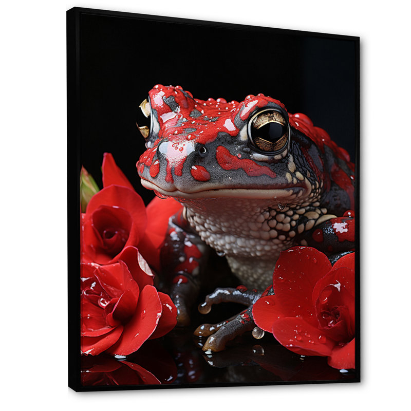 «Red Frog Portrait», reproduction d'art sur toile, Cadre noir, H 20 po x l 12 po x P 1 po