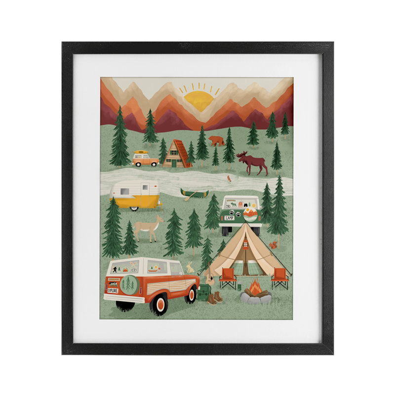«Great Outdoor Campground», impression sous verre encadrée, conception de Jilly Jack Designs, Cadre noir minuit