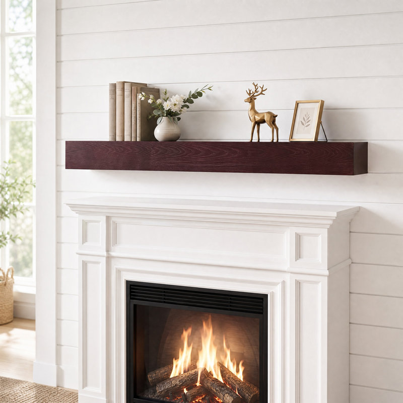 Tablette de manteau de cheminée en bois massif, tablette flottante murale avec support caché, décor de maison de campagne rustique