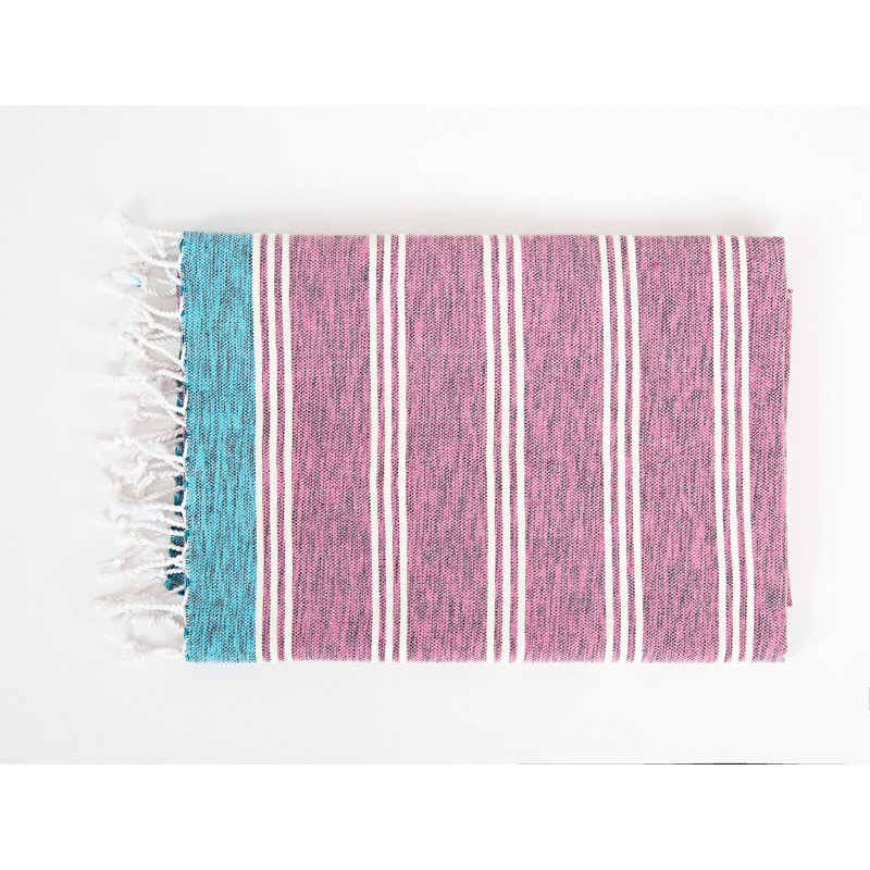Serviette de plage 100% coton Poirier, Rose / blanc