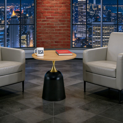 Table d'appoint circulaire 23,6 po - Grain de bois noyer avec base en métal lestée pour le salon