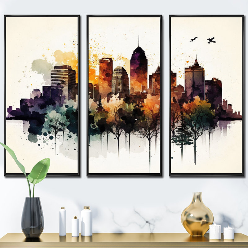 «Montreal In The Fall I», reproduction sur toile 3 pièces, Cadre flottant noir, H 28 po x l 36 po x P 1 po