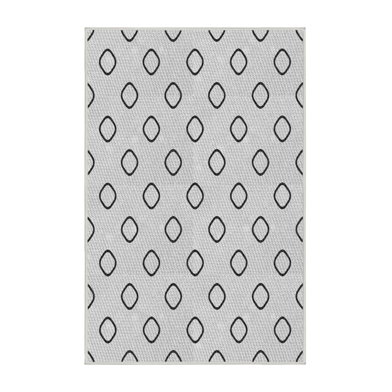 Tapis blanc/noir à motifs, Rectangle 8 pi x 10 pi