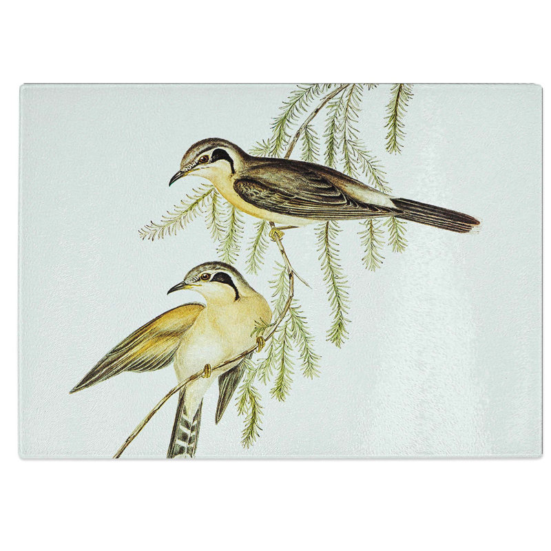 Tempered Glass Black-Eared Cuckoos Chopping Board, 28.5 cm W x 20 cm L
