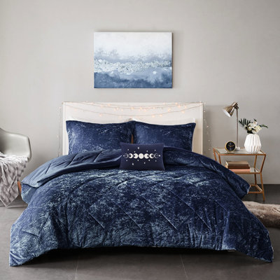 Lit double / grand lit en velours bleu marine, rembourrage, édredon en losange, édredon moelleux et confortable double / grand, coussin, fer à vapeur, confortable
