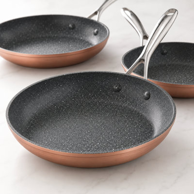 Ensemble de poêles à frire en aluminium 3 pièces, pré-assaisonné, léger et à chauffage rapide, gris
