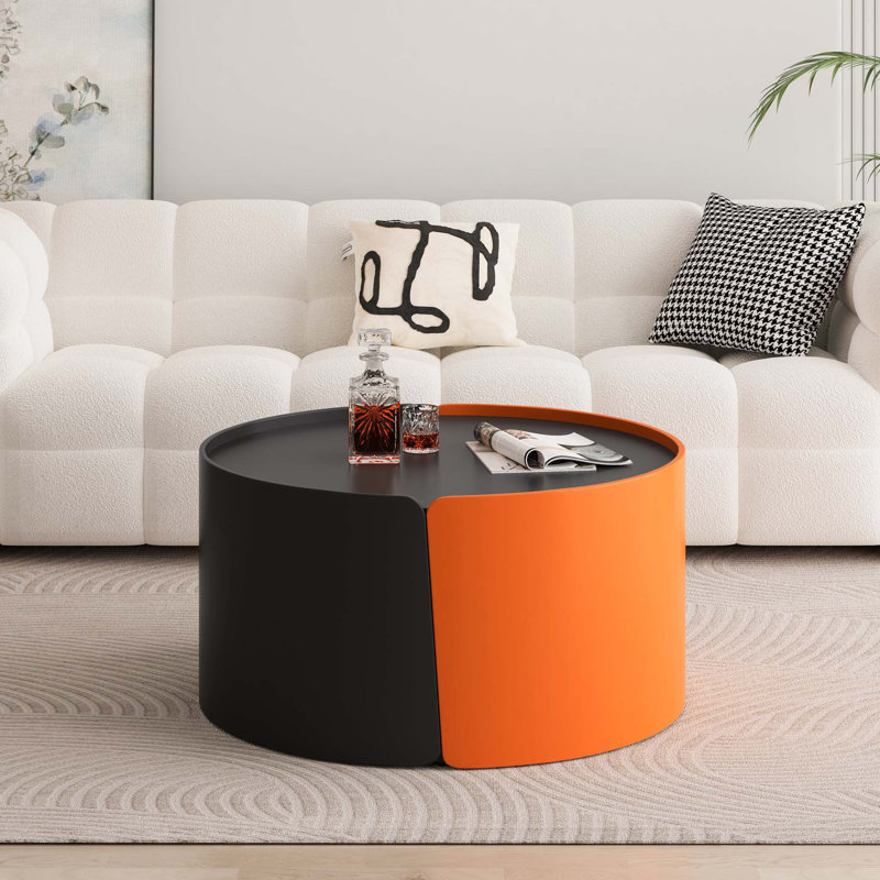 Nesting Coffee Table, Round Nesting Tables and End Tables for Small Space, Black/Orange