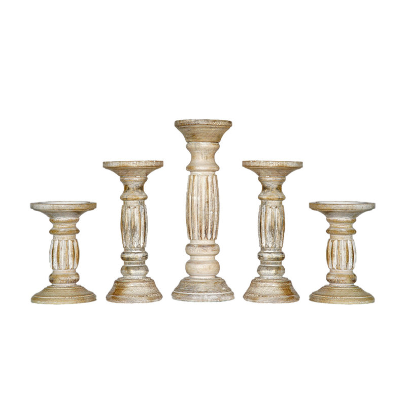 12'' H Wood Tabletop Pillar, Antique White
