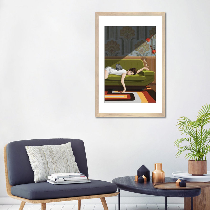 «Waiting Game on Canvas» par Artcatillustrated Print, Impression encadrée, H 32 po x l 24 po, Bois naturel