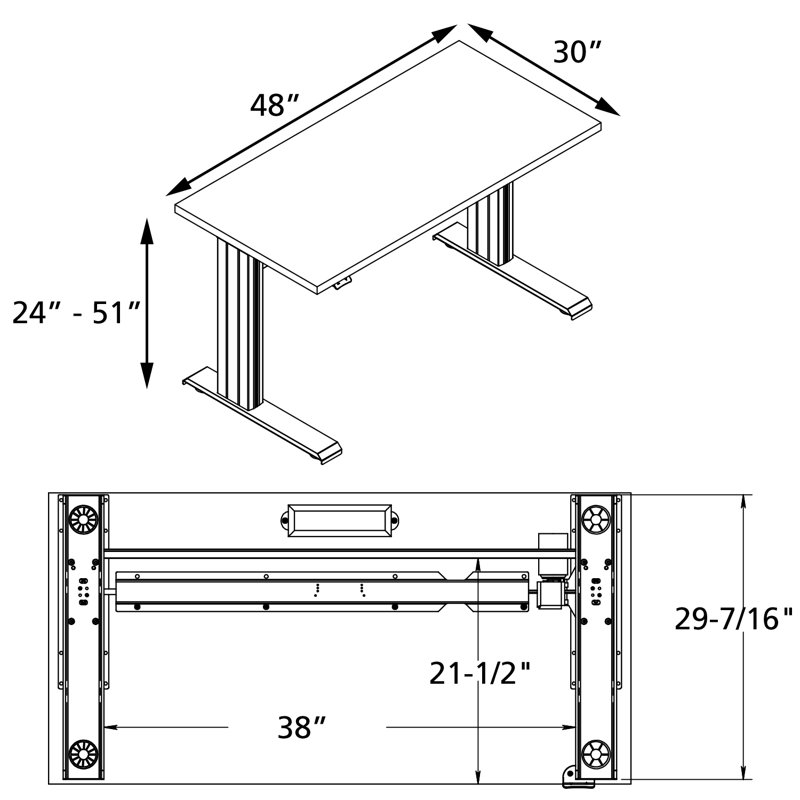 Wildermuth Adjustable Metal Base Standing Desk with Power Outlet, Stromboli/Silver, 51" H x 48" W x 30" D