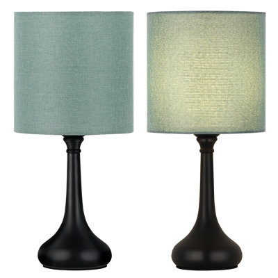Lampe de table 2 pièces avec base en métal et abat-jour en tissu vert foncé