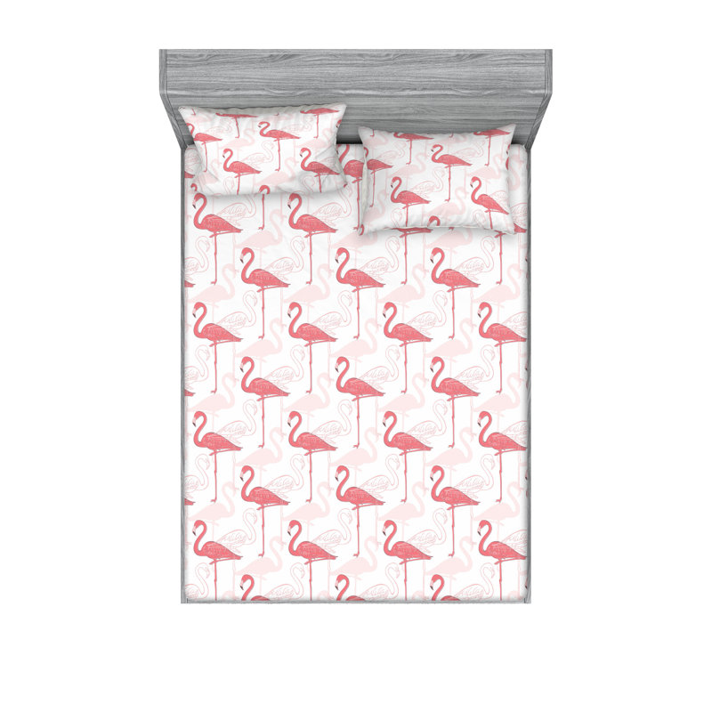 Ensemble de draps et taies décoratives Ambesonne Dessin flamant rose tropical et coquille d'œuf